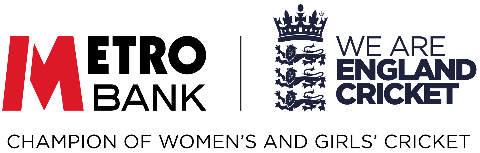 Metro Bank and We Are England Cricket – Champion of Women's and Girls' cricket logo lockup